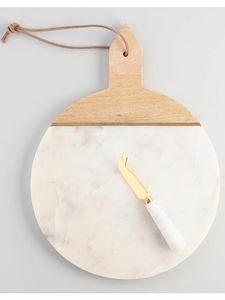 ÚNICO MÁRMOL Acero inoxidable Besafe Mármol decorativo y tabla de cortar de madera de acacia Bandeja de queso de mármol Tablero para servir Mango - Product Image 6