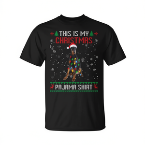 Camiseta de Navidad con diseño de perro doberman y luces de árbol de Navidad - Producto promocional - Product Image 2