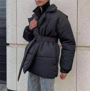 Thikened Puffer Jacket Fashion Solid Puffer Jacket <b>Women</b> Vintage Belt Loose Warm <b>Parkas</b> Coats Ladies - Product Image 4
