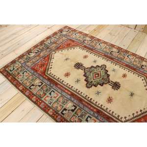 Alfombra Turca Vintage de 4.8x7.5 pies, Alfombra Floral Roja y Azul - Product Image 4