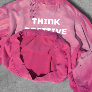 OME Service Heavy Weight Men's Oversize Hoodies Pink Color Distress Sun Fad Sudadera con capucha para hombre para invierno - Product Image 3