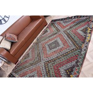 พรมคิลิมวินเทจสไตล์ตุรกี ขนาด 5.5x8.7 ฟุต (167x264 ซม.) พรมขนสัตว์ลายสัตว์สีน้ำตาล - Product Image 4