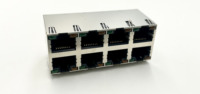 Conector Ethernet RJ45 hembra blindado LITE de 2x4 puertos 8P8C Cat5e con LED EMI, carcasa PA46, entrada inferior, chapado en oro de 6u