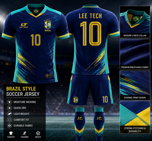 Brazil Style <b>Soccer</b> Jersey Custom Team Kit Short Sleeve Football Shirt Match Training Uniform - Product Image 2