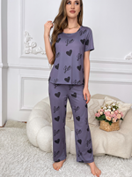 2 pièces vêtements de détente à imprimé coeur mignon ensemble de vêtements de nuit pour femmes t-shirt et short pyjama pyjama d'été avec impression de lettres d'amour