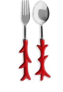 Juego de Servir de Acero Inoxidable con Ramas de Coral Rojo y Asas de Silicona, Juego de Dos Piezas para Fiestas, Apto para Lavavajillas - Product Image 2