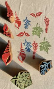 Timbres d'impression en bois sculptés à la main |   Timbres à motifs de feuilles et de plantes - Product Image 2