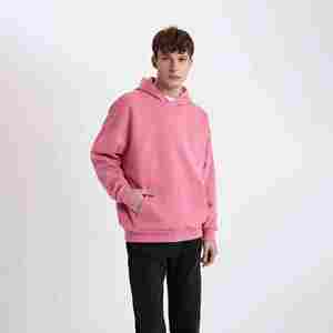 Sudadera con capucha informal de gran tamaño para hombre, moda de invierno, logotipo bordado con bolsillo sólido térmico, serigrafía de lana francesa 100% - Product Image 3