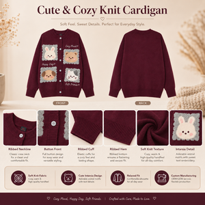 Cárdigan de punto estilo americano 2026 con estampado de oso de dibujos animados y letras divertidas, antipilling, holgado, para otoño, estilo coreano, largo, para hombre y mujer - Product Image 6