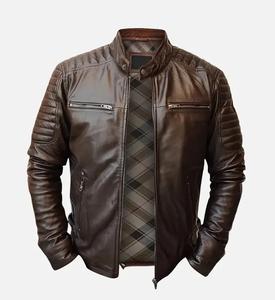 Veste de motard d'hiver à col montant pour hommes en cuir d'agneau véritable marron avec fermeture à glissière ODM Type d'approvisionnement - Product Image 3