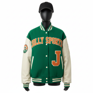 Chaqueta Universitaria para Mujer, Tejido de Lana Gruesa, Mangas de Cuero, Estilo Panel Crema, Logotipo Bordado Personalizado, Chaquetas Universitarias para Mujer - Product Image 1