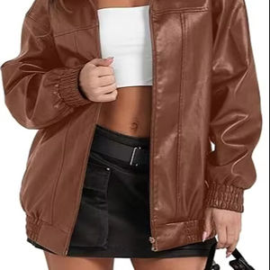 Chaqueta de cuero para mujer, chaqueta bomber de motocicleta de gran tamaño, trajes de moda de otoño - Product Image 1