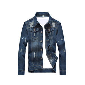 Veste bomber en denim pour homme à col montant, prix bas, logo sur le devant, 100% coton/polyester, bleu tendance pour un usage quotidien - Product Image 2