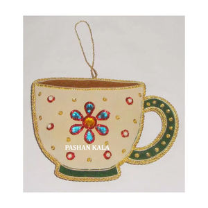 Tela de alta calidad, diseño personalizado en forma de copa, bordado Zari dorado a mano con trabajo de cuentas para adorno colgante de árbol de Navidad - Product Image 1