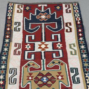 3.3x10 ft <b>Runner</b> Vintage Turkish Rug, <b>Red</b> Animal Print Wool Rug - Product Image 5