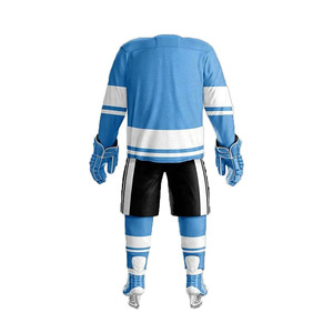 Fábrica al por mayor uniforme de hockey sobre hielo fabricante Pro cuello en V manga larga totalmente sublimado jersey de hockey sobre hielo con pantalones cortos para hombres - Product Image 6