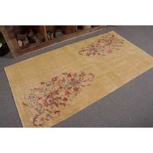 Alfombra turca Vintage de 3,5x6,6 pies, lana amarilla clásica, algas marinas, retazos de látex, área grande para adolescentes, diseño de pasillo rectangular - Product Image 5