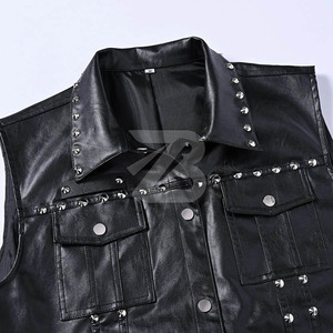 Gilet en cuir noir sans manches pour homme, style vintage motard, veste sans manches pour homme, vêtements en cuir sexy pour homme, streetwear - Product Image 3