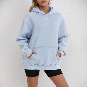 Sweat à capuche unisexe en polaire d'hiver, coupe oversize, épaules tombantes, respirant, style streetwear, poche vierge, tendance pour homme - Product Image 4