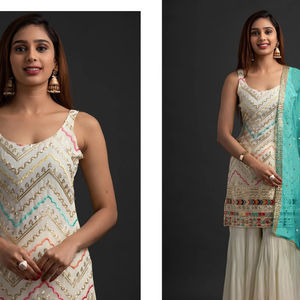 Dernières robes décontractées de créateur en fausse mousseline de soie lourde lavable Maxi A-Line Collection de robes pakistanaises Kurta Séquence de fil à broder - Product Image 1