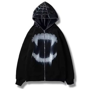Venta al por mayor Hombres Mujeres Sudadera con capucha Full Zip up Rhinestone Oversized Streetwear Sudaderas - Product Image 2