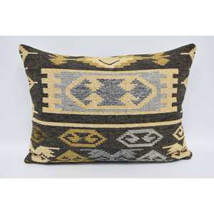 Coussin en laine jaune antique 20x28 pouces coussin tissé à motif géométrique et floral pour literie ou usage décoratif - Product Image 5