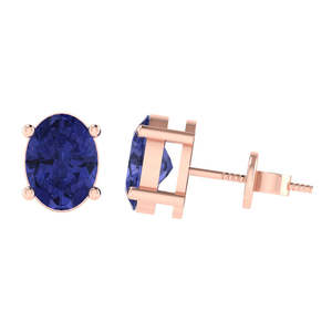 Pendientes de Botón de Plata de Ley Chapados en Oro con Gema de Tanzanita de Corte Ovalado (Piedra de Nacimiento de Diciembre) Opciones en Oro Blanco/Amarillo/Rosa - Product Image 5