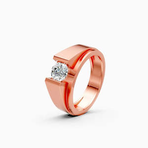 Modern Bezel Setting <b>Mens</b> Two Tone Lab Grown Diamond <b>Ring</b> With 0.73 Ct Round | In 9K Yellow White And Rose Gold - Product Image 3