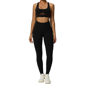 AWB6541 + AWL6541 Venta al por mayor Ropa deportiva de talla grande Sólido Soporte alto Racerback Sujetador deportivo Transpirable Leggings de cintura alta de dos piezas - Product Image 5