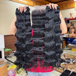 Venta al por mayor de extensiones de cabello ondulado estilo rizado italiano con cierre frontal de encaje extensiones de cabello humano crudo vietnamita y pelucas - Product Image 1