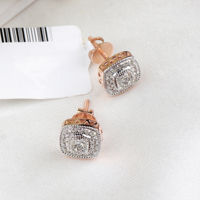 Ensemble collier et boucles d'oreilles ethniques en or rose 14 carats avec diamants naturels de forme carrée certifiés GIA de Memoria Jewels