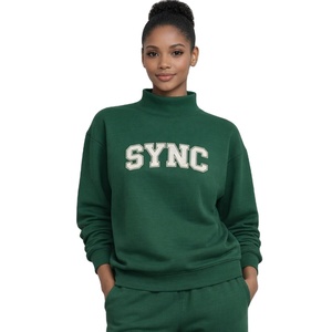 Sweat-shirt à col montant à manches longues en polaire brodé pour femme, coupe décontractée, confortable et élégante pour l'hiver - Product Image 1