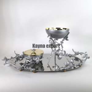 Brûleur d'encens en bois de santal finition argent et or, fait main par un artisan indien, parfum musc floral, coriandre et gingembre, anti-odeur - Product Image 1