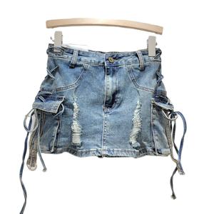 กางเกงขาสั้นผ้ายีนส์เอวสูงของผู้ชายระบายอากาศได้ดีฤดูร้อนมีซิปและเชือกรูด - Product Image 3