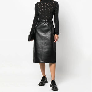 Wholesale Price Comfortable Women's Genuine Leather <b>Skirts</b> Customized Regular Length Breathable Soft Shiny Tight for Winter - Product Image 2