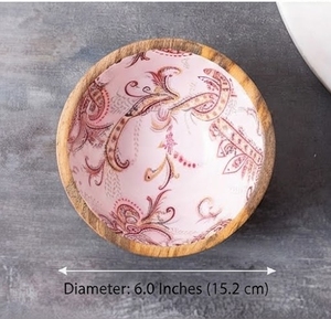 Bol en bois avec motif floral rouge, diamètre 6 pouces, lavage à la main uniquement, ustensiles - Product Image 2