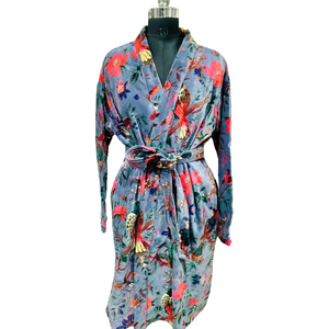 Bata de Baño de Terciopelo de Algodón con Estampado Jaipuri, Talla Única XL, Transpirable, con Cordón Ajustable y Logotipo Personalizable, para Familias y Uso Doméstico - Product Image 1