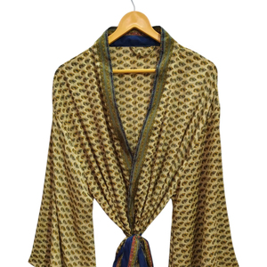 Kimono de seda para mujer, ropa de noche para mujer, bata larga, kimono Sari de seda reciclada vintage indio con estampado floral, - Product Image 1