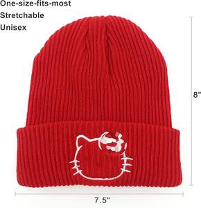 Anime Red Beanies Cartoon Embroidered White Beanie Knitted Hat for Autumn Winter Warm Kitty Beanies for Christmas Halloween - Product Image 4