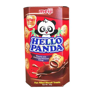 Biscuits au cacao Hello Panda Meijii authentiques avec du chocolat, boîte de 10 x 50g, recette japonaise, collation croustillante de taille moyenne, vente en gros - Product Image 3