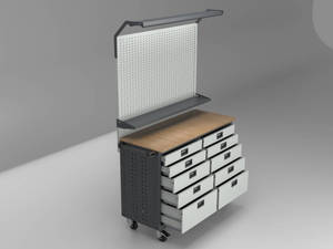 Banc de travail mobile robuste OEM avec panneau perforé et tiroirs |   Armoire de rangement pour outils industriels pour atelier et garage, chariot à outils - Product Image 5