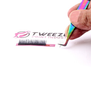 Pinzas profesionales para extensión de pestañas de acero inoxidable, pinzas para pestañas antiestáticas con agarre de diamante, su propio diseño de logotipo, alta belleza - Product Image 5