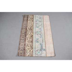 2.3x3.7 ft Turkish Vintage <b>Brown</b> <b>Wool</b> Patchwork Rug Eco-Friendly Latex Backing - Product Image 1