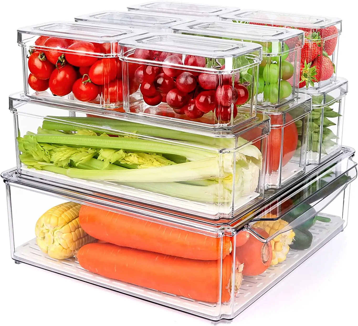 Clear 10 Pack Plastic Food Storage Box Bins for Freezer, Cabinet, Fridge, Kitchen Pantry Organization and Storage