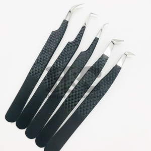 Pinzas de calidad superior Punta curva de acero inoxidable Buen agarre Pinzas para extensión de pestañas Logotipo de visón Pinzas para pestañas Sostenibles - Product Image 4