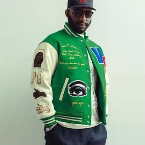 Veste de baseball d'hiver avec logo brodé en chenille personnalisée pour hommes-Casual Woven Canvas High Street avec support à manches en cuir - Product Image 2