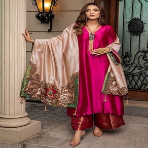 ปากีสถานขายส่ง ReadyMade Salwar Kameez ด้านหน้าเย็บปักถักร้อยและพิมพ์ผ้าลินิน Dupatta สำหรับผู้หญิง - Product Image 4