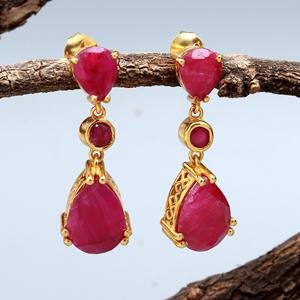 Hecho a mano boda compromiso sólido 925 plata esterlina chapado en oro teñido rubí piedra preciosa mujeres moda pendientes colgantes Accesorios - Product Image 2