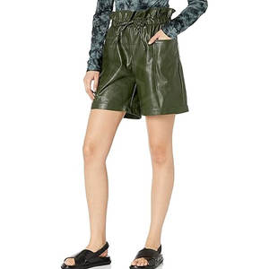 Shorts de Cuero para Mujer de Alta Calidad, Corte Regular, Pierna Recta, Transpirables, Cintura Elástica, Corte Medio, Estilo Casual, Personalizables - Product Image 1