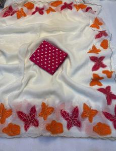 ส่าหรีผ้าไหมเนื้อนุ่มกรุบกรอบพร้อมงานเย็บปักถักร้อยเข้ากันเข้ากันกับเสื้อทำงานปักลายสีตัดกัน - Product Image 4